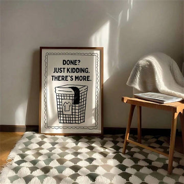 Bring playful charm to any room with this fun 2D canvas wall art featuring a whimsical laundry basket design. Perfect for bedrooms, kitchens, and living spaces, this modern piece combines figure, graphic, and letter elements in Pattern A for visual interest. Crafted on durable canvas material and finished with a waterproof coating, it's built to last. Comes unframed, giving you the flexibility to choose your own frame style and create a personalized gallery wall that matches your décor perfectly.