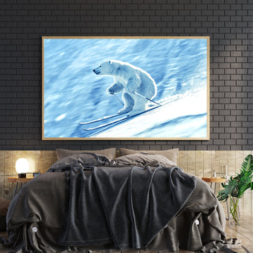 Bring arctic adventure into your home with this striking polar bear skiing canvas print. This winter wildlife artwork captures a playful moment of nature, rendered in vivid detail that commands attention on any wall.