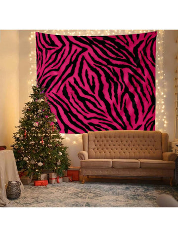 Pink zebra print tapestry with bold black abstract stripes