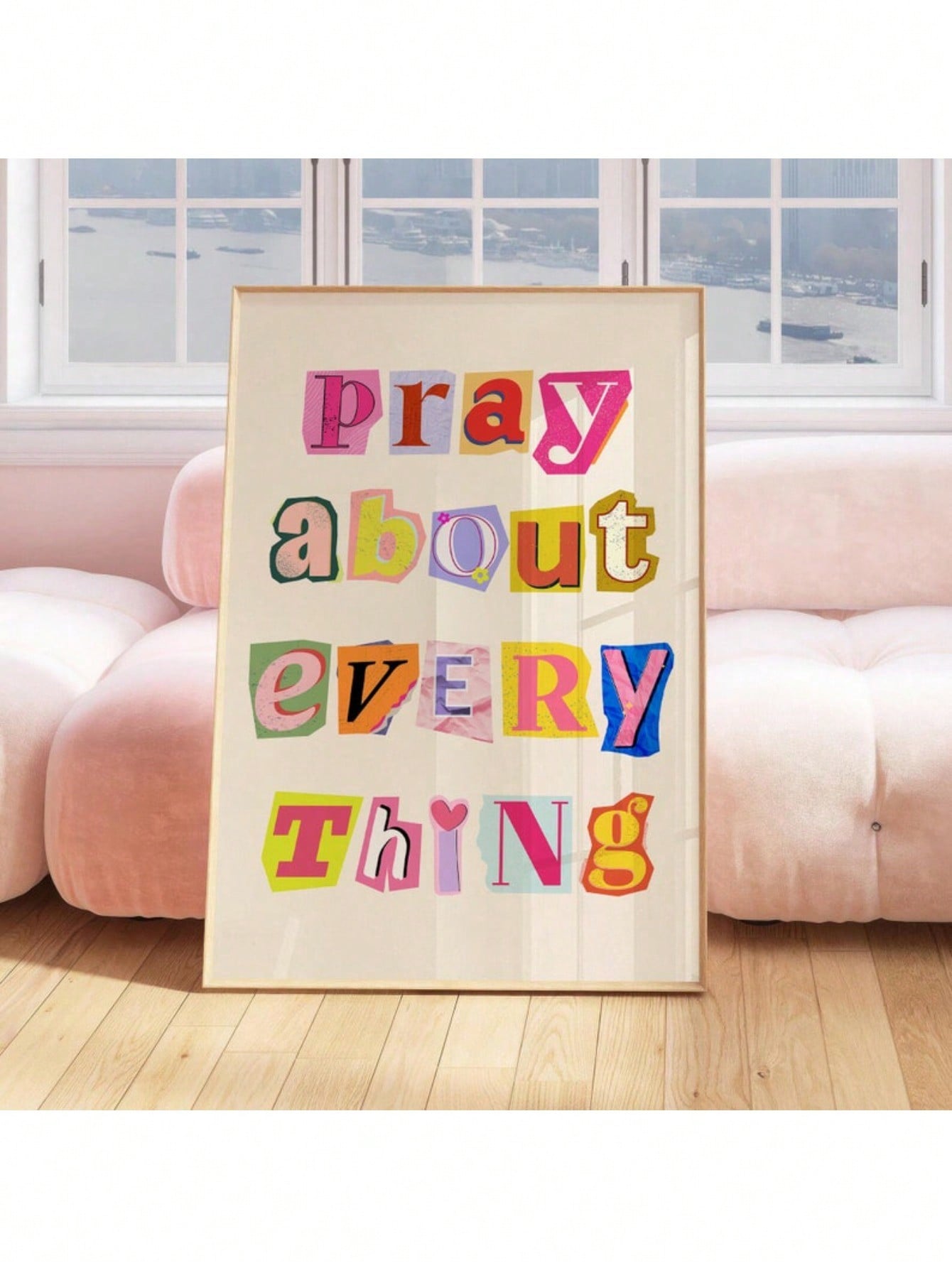 Inspire daily reflection with this retro-inspired Christian wall art, designed to complement modern bedroom aesthetics. Featuring the uplifting message "Pray About Everything," this piece combines vintage typography with contemporary design sensibilities, making it an ideal choice for teen girls seeking meaningful decor. The timeless aesthetic works seamlessly with various interior styles, from minimalist to eclectic. Perfect for creating a peaceful sanctuary that encourages mindfulness and spiritual connec