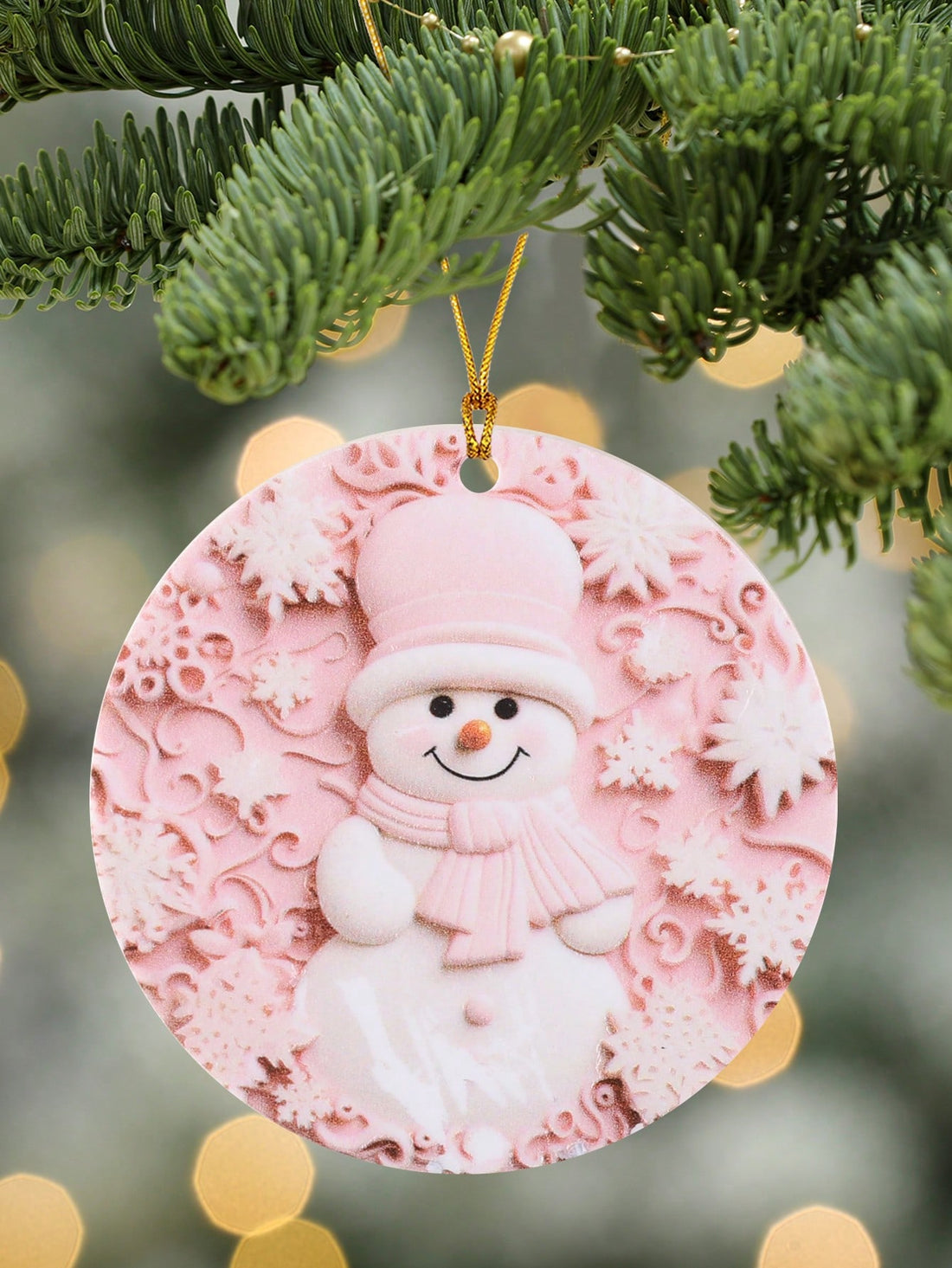 Pretty in Pink: Romantic Snowman Christmas Acrylic Decoration Ornament for Your Tree