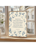 Enhance your space with this Proverbs 3:5 wall art, featuring a serene blue floral design that complements any décor. Printed on high-quality canvas, this inspirational piece serves as a daily reminder to trust in the Lord with all your heart, fostering faith and encouragement in your home, office, or college setting. Its elegant style and meaningful message make it a perfect choice for those seeking spiritual motivation and aesthetic beauty.