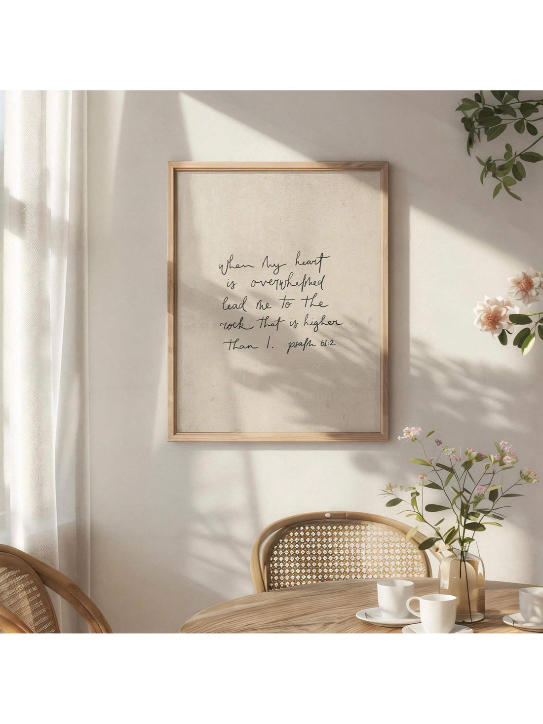 Psalm 61:2 captures a timeless message of faith and refuge, now presented as striking modern canvas art. This minimalist Bible verse poster combines clean design with spiritual depth, making it an ideal choice for bedrooms, living rooms, offices, or any space seeking meaningful décor.