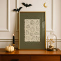 Pumpkin Fall Theme Rustic Line Art Olive Green Minimalist Canvas Poster 