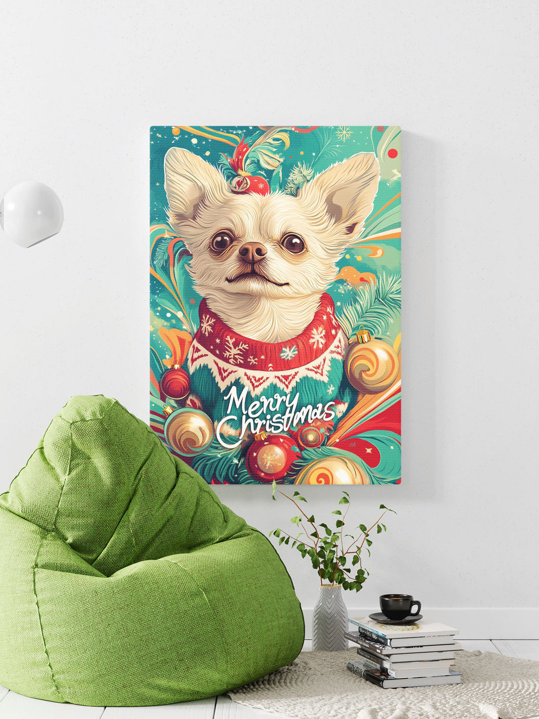 This charming wall art features an adorable puppy wearing a festive Christmas sweater. Perfect for adding a touch of holiday cheer to any room, this poster will warm your heart with its precious design. Made with high-quality materials, it's a must-have for any dog lover's home decor.