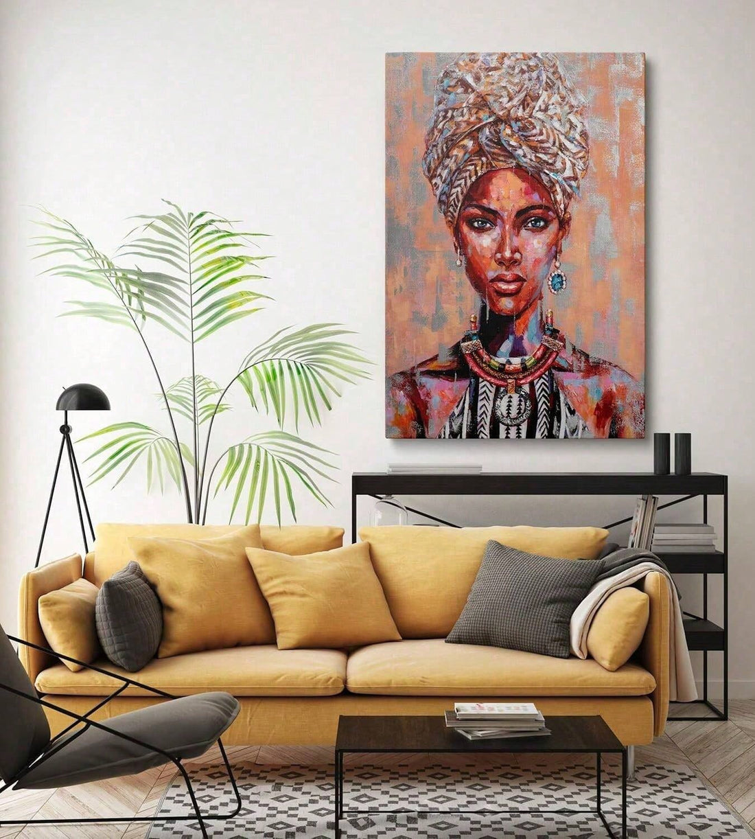 Introduce an elegant touch to any space with our Queen of Art framed wall decor. Featuring a stunning African American woman, this canvas is perfect for adding a touch of cultural and artistic flair to your home. Made with quality materials, it's a timeless and elegant addition to any room.
