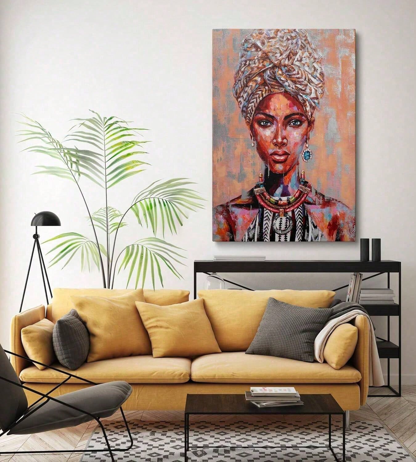 Introduce an elegant touch to any space with our Queen of Art framed wall decor. Featuring a stunning African American woman, this canvas is perfect for adding a touch of cultural and artistic flair to your home. Made with quality materials, it's a timeless and elegant addition to any room.