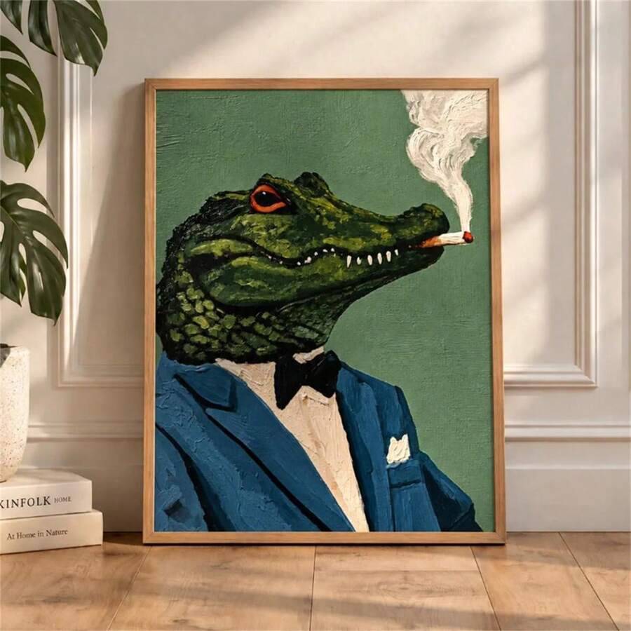 Quirky Surreal Minimalist Crocodile Animal Canvas Poster
