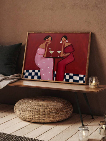 Quirky Women & Drinks Vintage Retro Canvas Poster 