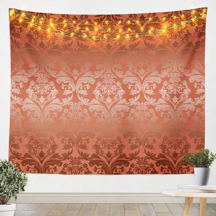 Red black vintage tapestry with floral damask pattern
