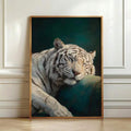 Sleeping white tiger canvas on paneled wall