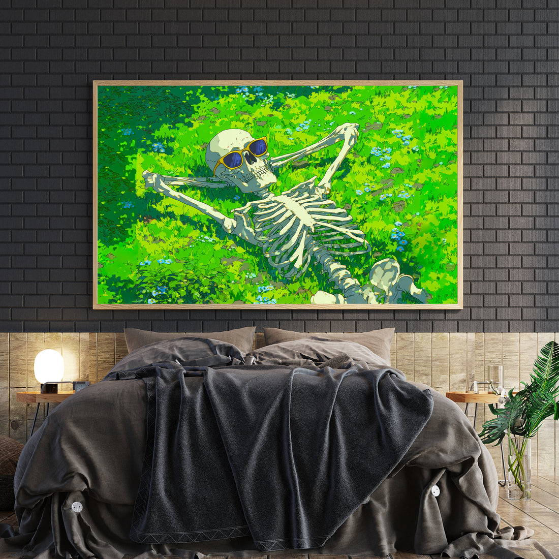 Add a unique and edgy touch to your living space with this Relaxing Skeleton Canvas Wall Art featuring a cool sunglasses design. Perfect for living rooms, sofa backdrops, or bedside decoration, this piece blends modern style with a playful vibe. Crafted to enhance your home decor, it creates a striking focal point that complements contemporary interiors with ease.