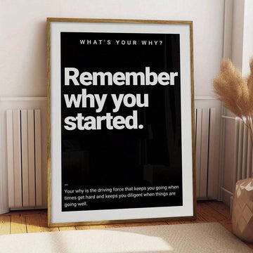 Stay inspired every day with this motivational Canvas poster featuring the empowering message "Remember Your Why." Designed with clean typography and a modern minimalist aesthetic, this artwork serves as a daily reminder to stay focused on your goals, embrace new opportunities, and keep moving forward with confidence. Its timeless design blends seamlessly into a variety of interior styles while delivering a meaningful message that encourages perseverance and purpose.