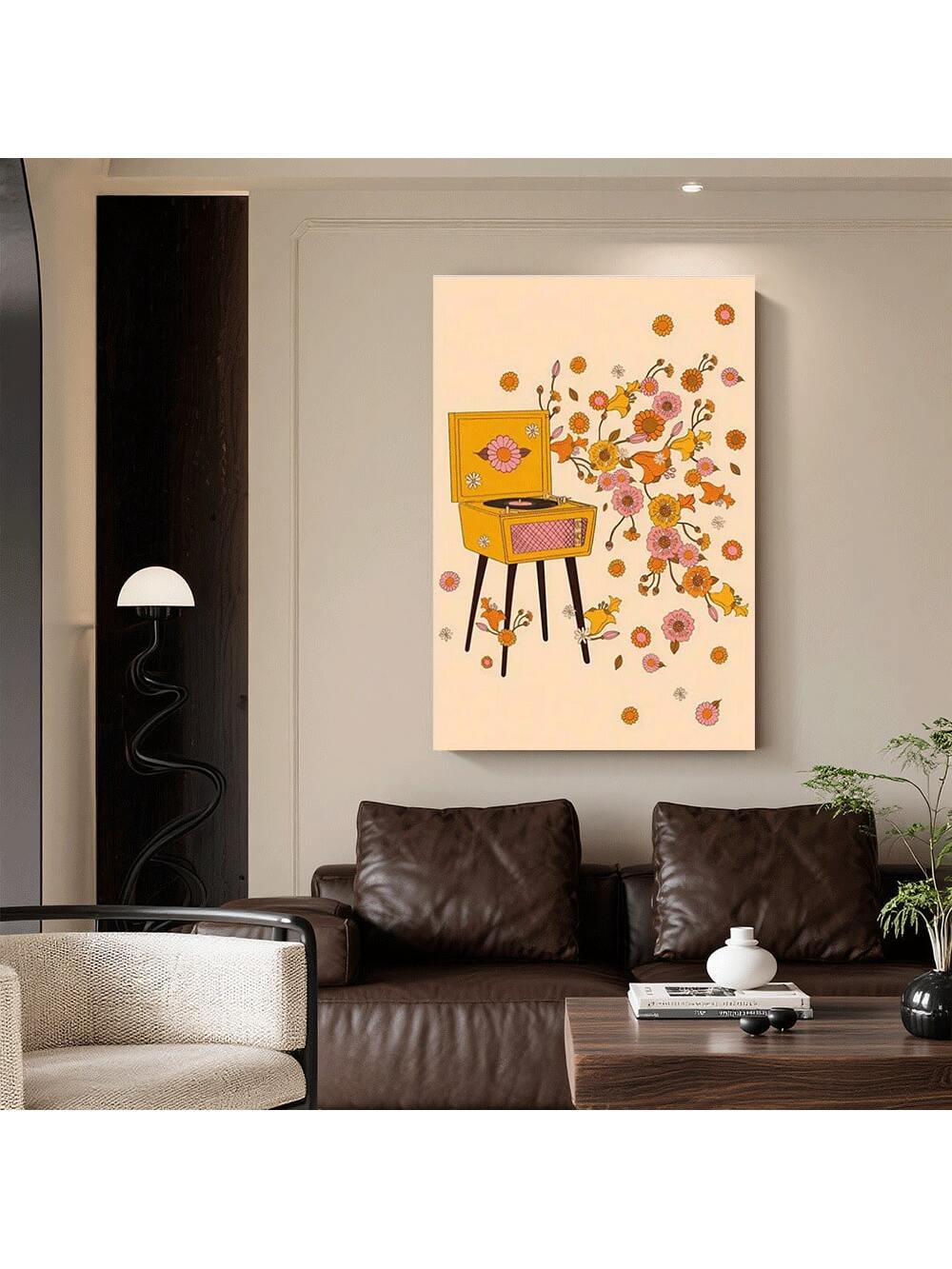 Celebrate your passion for vinyl with this striking retro turntable canvas art. Featuring authentic 70s bohemian aesthetics, this piece combines vintage charm with modern wall appeal. 