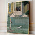 Retro Architecture and Street Stroll Canvas poster featuring charming Dalmatians. Perfect for vintage, European, travel inspired, and cozy home decor.