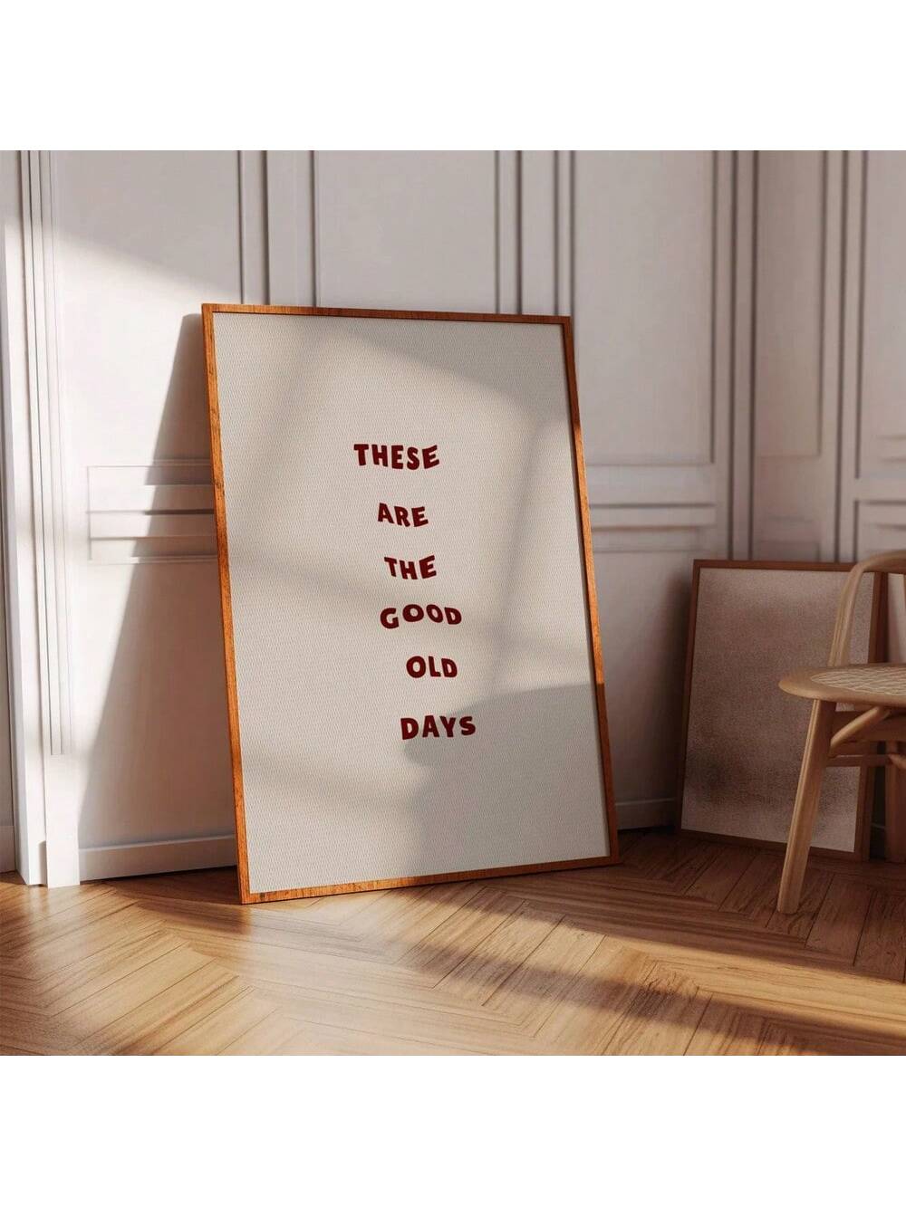 Experience nostalgia with our Retro Art Print - Bold 'Good Old Days' Linen Wall Decor in Burgundy, Unframed. Made from high-quality linen, this print brings a touch of vintage charm to any room. Showcasing bold colors and a retro design, it's the perfect addition to your home decor.