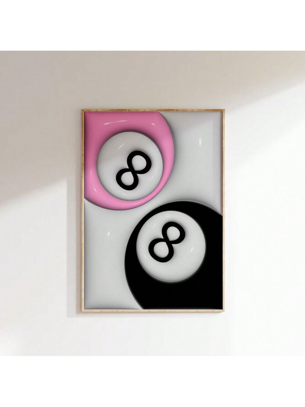 Decorate your space with this Retro Billiard 8-Ball Wall Art Poster. The unframed canvas features a stylish pink print that adds an aesthetic touch to any room. Perfect for billiard enthusiasts, this poster adds personality and charm to your decor. Elevate your space with this unique and eye-catching piece.