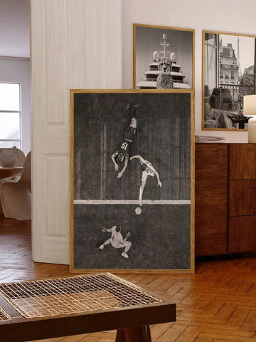 Soccer print with overhead players kicking a ball