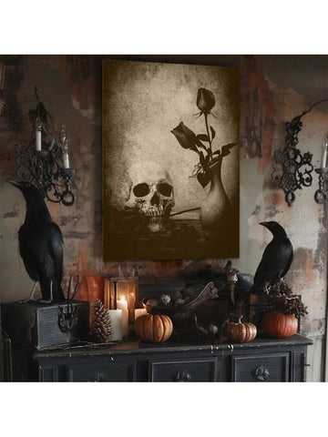 This Retro Black and White Rose Skull Oil Painting combines classic monochrome tones with striking modern design, making it an ideal piece for both home and Halloween decor. The detailed skull motif intertwined with delicate roses adds a sophisticated edge, perfect for creating a bold statement in any room. Crafted on high-quality canvas, this artwork offers durability and a timeless aesthetic that complements contemporary interiors and seasonal themes alike.