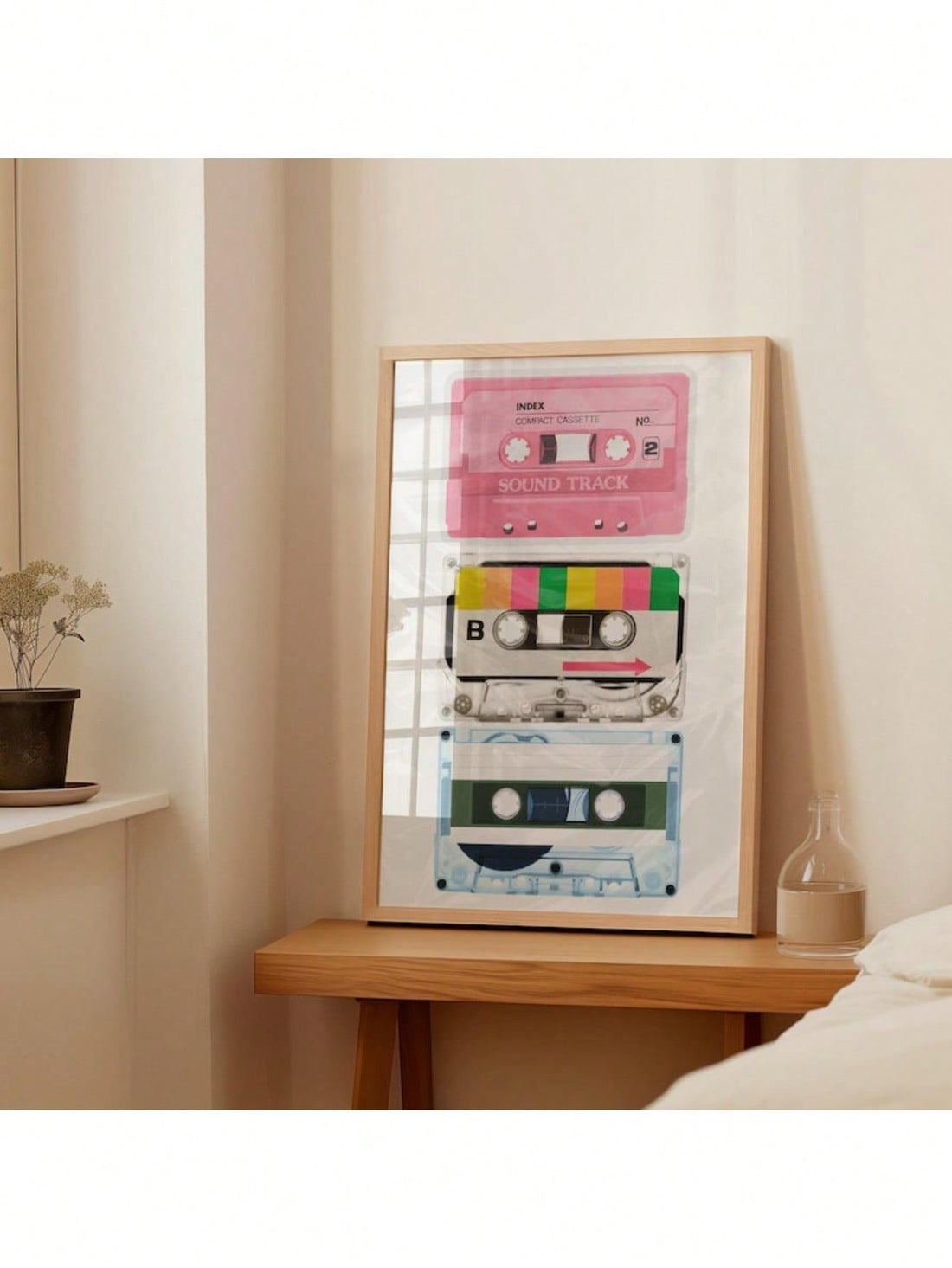 Celebrate analog nostalgia with this striking cassette tape wall art, featuring a curated pastel color palette that brings retro charm to any space. Perfect for music enthusiasts and vintage design aficionados, this print captures the iconic aesthetic of mix tapes from the golden age of portable music. 
