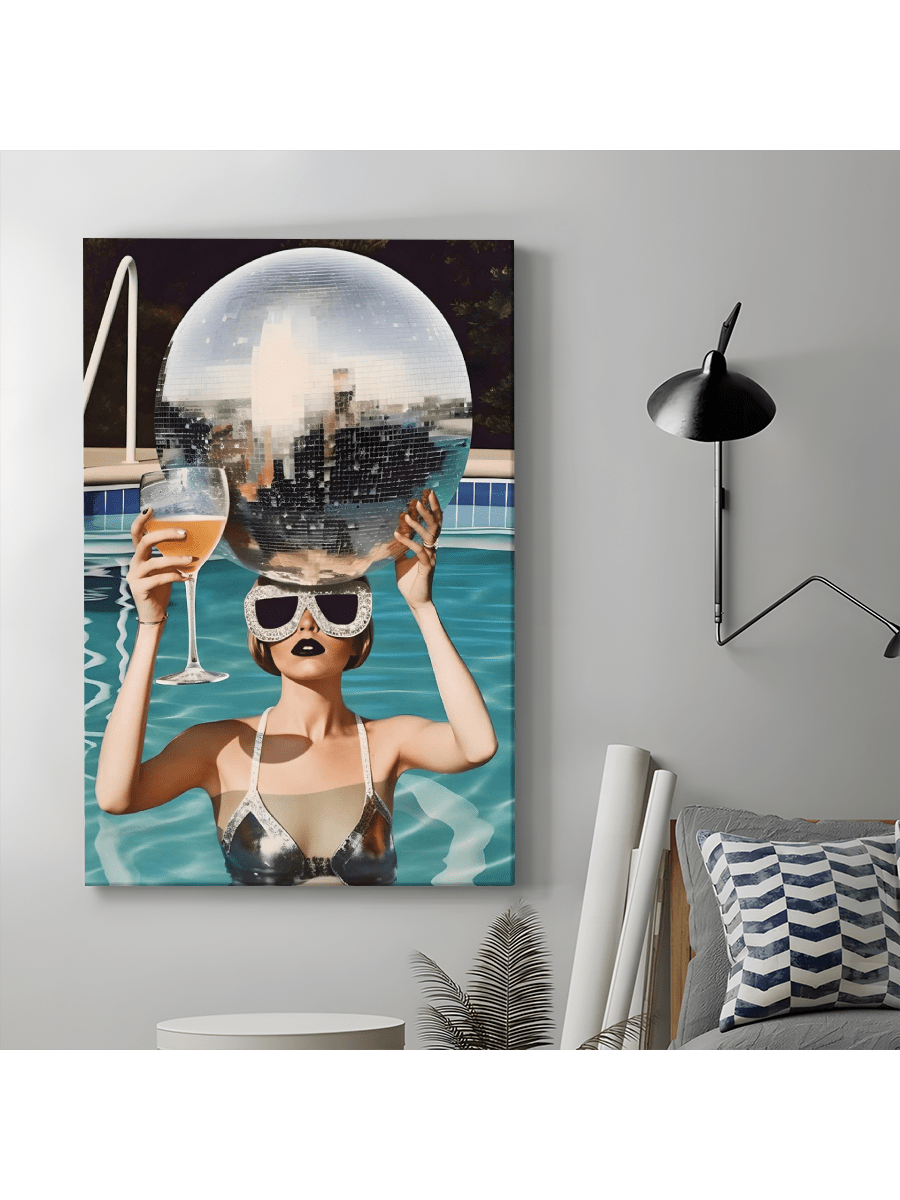 Transform your living room into a stylish, retro-inspired space with this vintage canvas wall art. Featuring a vibrant disco ball design, this modern artwork will add a touch of fun and nostalgia to your home decor. Perfect for music lovers and anyone looking to add a unique and eye-catching piece to their space.