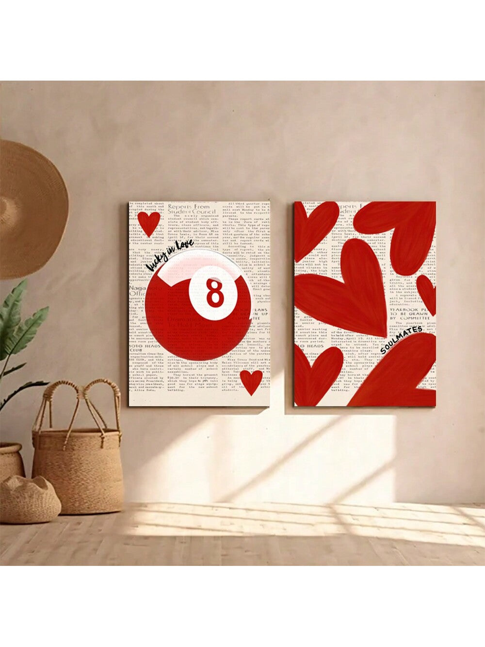 This Retro Heart-Shaped Soulmate Pool Ball Canvas Art set of 2 posters is the perfect vintage-inspired addition to your trendy home decor. With a unique and charming design, these posters add character and warmth to any room. Made with high-quality canvas, they are durable and long-lasting. Bring a touch of nostalgia to your home with these soulmate pool ball posters.