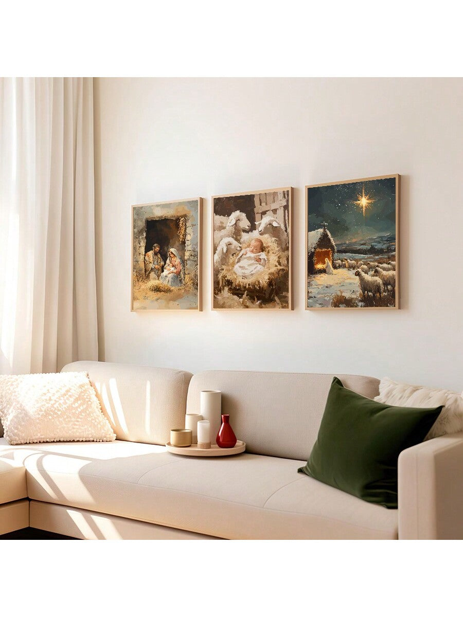 Celebrate the true meaning of Christmas with these Retro Nativity Scene Canvas Prints. These unframed Christian wall art pieces bring a vintage touch to your holiday decor. Made with high-quality canvas, they are durable and long-lasting. Display these prints proudly and spread the message of faith this season.