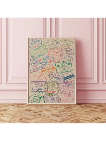 Elevate your travel decor with our Retro Passport Stamps Canvas Print. Featuring a stylish design of vintage passport stamps, this wall art will bring a touch of wanderlust to any room. Made with high-quality materials, this canvas print is perfect for travel enthusiasts looking to add a unique and timeless piece to their collection.