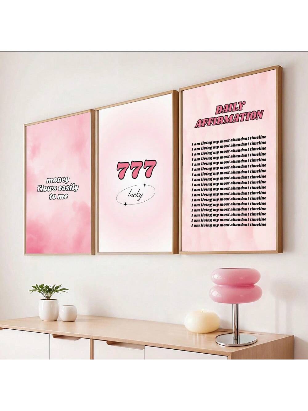 Elevate your space with the Retro Pink Angel Number 777 Wall Art, a stylish affirmation canvas print perfect for Y2K-inspired decor. Its vibrant pink tones and meaningful angel number design bring positive energy and a nostalgic touch to kids' rooms and playrooms. Crafted to inspire and brighten any environment, this artwork combines aesthetic appeal with uplifting symbolism, making it an ideal addition for those seeking both style and motivation in their decor.