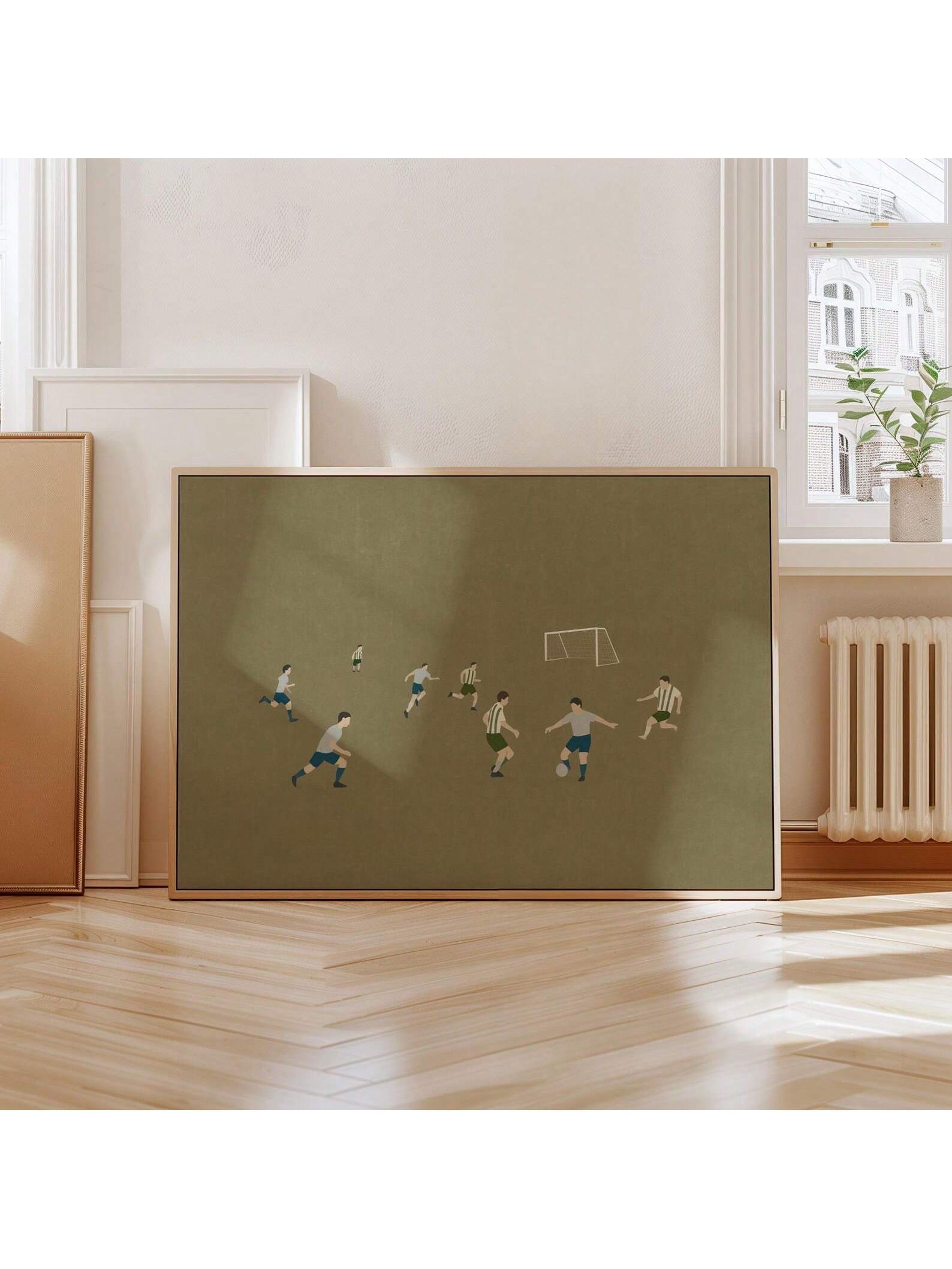 Elevate your space with this Retro Soccer Wall Art Print, designed with minimalist style to complement boys' rooms, game rooms, and man caves. Its clean lines and vintage-inspired design celebrate the spirit of football, adding a timeless touch to your decor. Perfect for enthusiasts seeking subtle yet impactful sports-themed artwork.