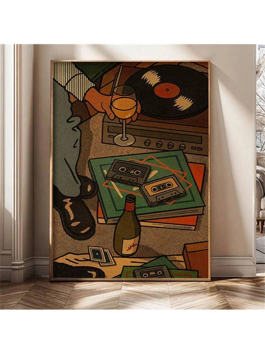 Bring vintage vibes into your space with this retro wine vinyl wall art print. Featuring a classic 70s music lover aesthetic, this multicolor canvas design celebrates the golden era of vinyl culture. Perfect for dining rooms, music studios, or any cozy corner that needs character, it combines nostalgia with modern style. The waterproof canvas ensures durability, while the unframed hanging format makes installation effortless. Whether you're a music enthusiast or simply love retro decor, this piece adds warm