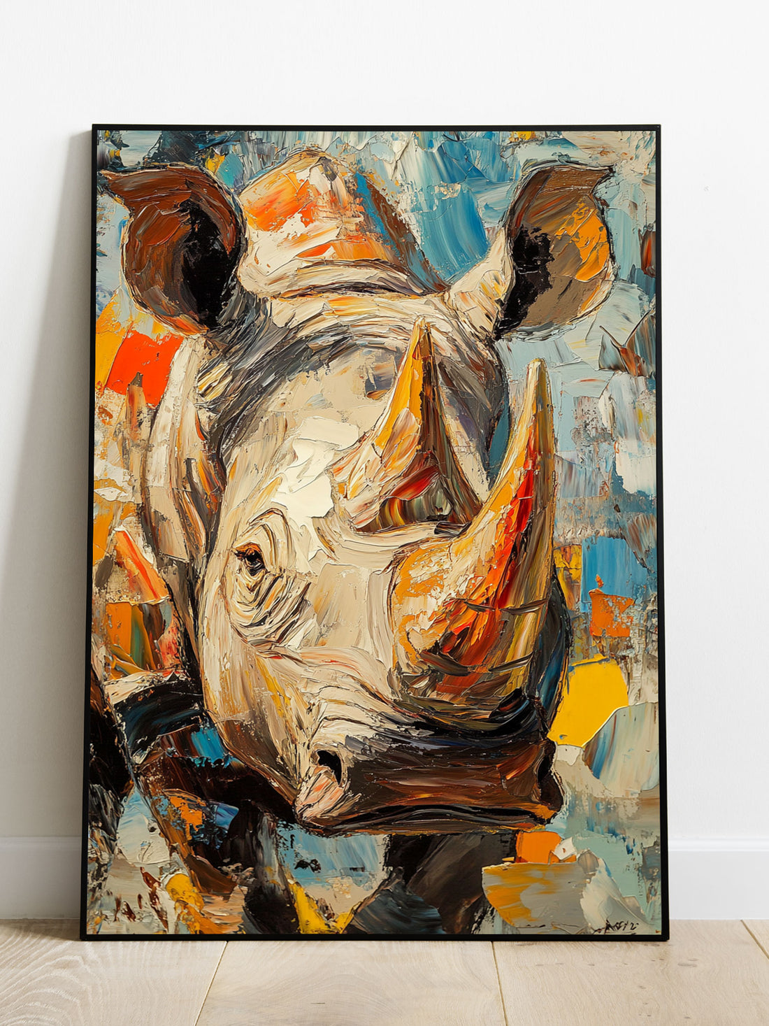 Create a professional and sophisticated look in your living room, bedroom, or office with this Rhino Art Painting Canvas Poster Wall Art. Perfect for adding a touch of nature to your decor, this canvas poster is versatile and can be hung in a variety of spaces. No frame needed, making it easy to display and enjoy.