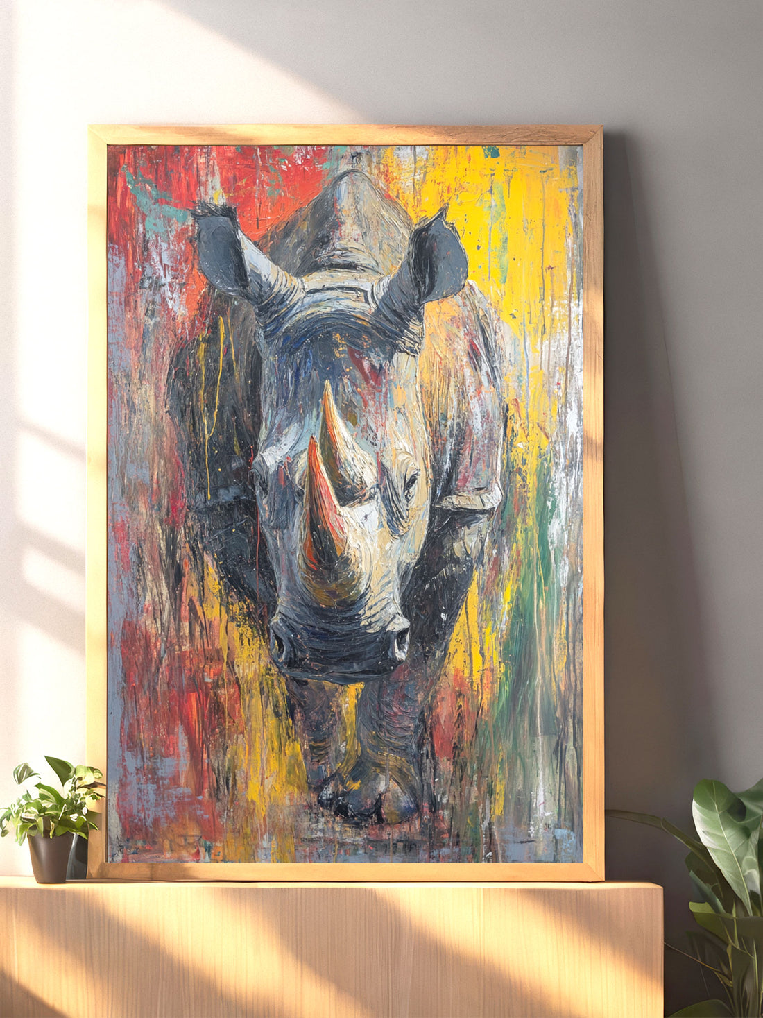 Transform your living space with our stunning Rhino Painting Lacquer Art Canvas Poster Wall Art. The intricate details and vibrant colors of the rhino will add a touch of sophistication to your living room, sofa backdrop, or bedside. The high-quality lacquer finish adds a sleek and modern touch to your home decor. Frame it or hang it as is, either way, it will make a bold statement.