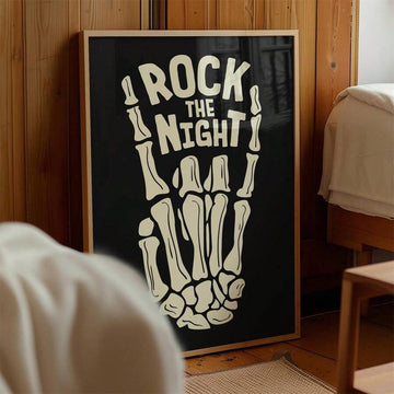 The "Rock The Night" Fashionable Skeleton Halloween Autumn Canvas Poster brings a bold mix of spooky Halloween style and edgy fashion into one eye-catching artwork. Featuring a stylish skeleton with a rebellious attitude, dramatic details, and autumn-inspired elements, this design combines gothic aesthetics with playful rock-and-roll energy for a distinctive seasonal statement.