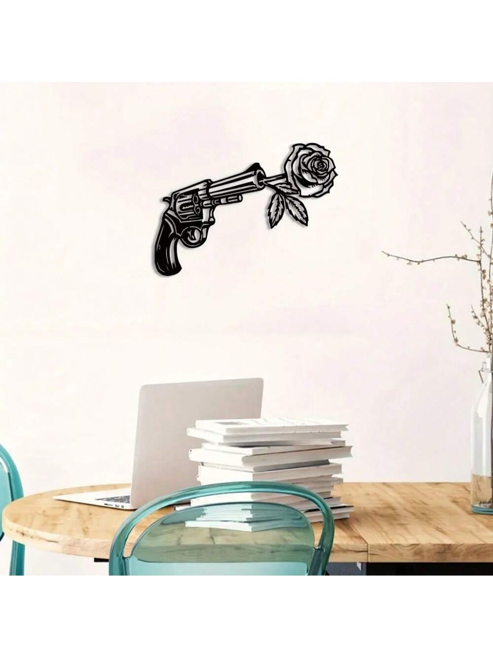 Elevate your space with Rock 'n' Roses metal wall art. This edgy piece features stylish guns and roses, adding a touch of rebellion and rock 'n' roll to any room. Crafted with expert precision, it seamlessly combines metal and art for a bold statement.