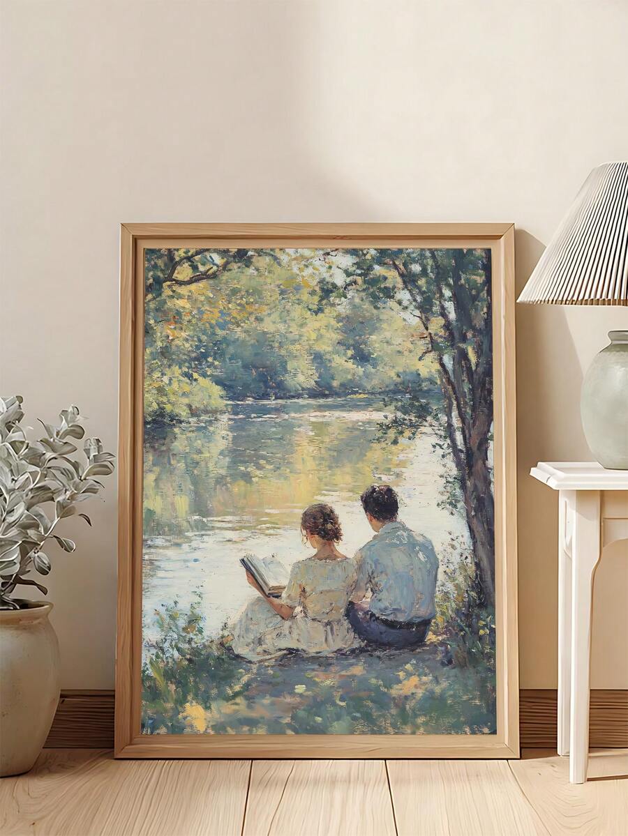 Capture the timeless elegance of romance with this Impressionist-inspired river reading print. Featuring a charming couple lost in literature by the water's edge, this modern artwork brings warmth and sophistication to any space. Available as both framed and unframed canvas options, this versatile piece adapts to your décor style. The waterproof canvas ensures durability, while the removable design makes it easy to refresh your walls whenever inspiration strikes. Perfect for dining rooms, bedrooms, or cozy 