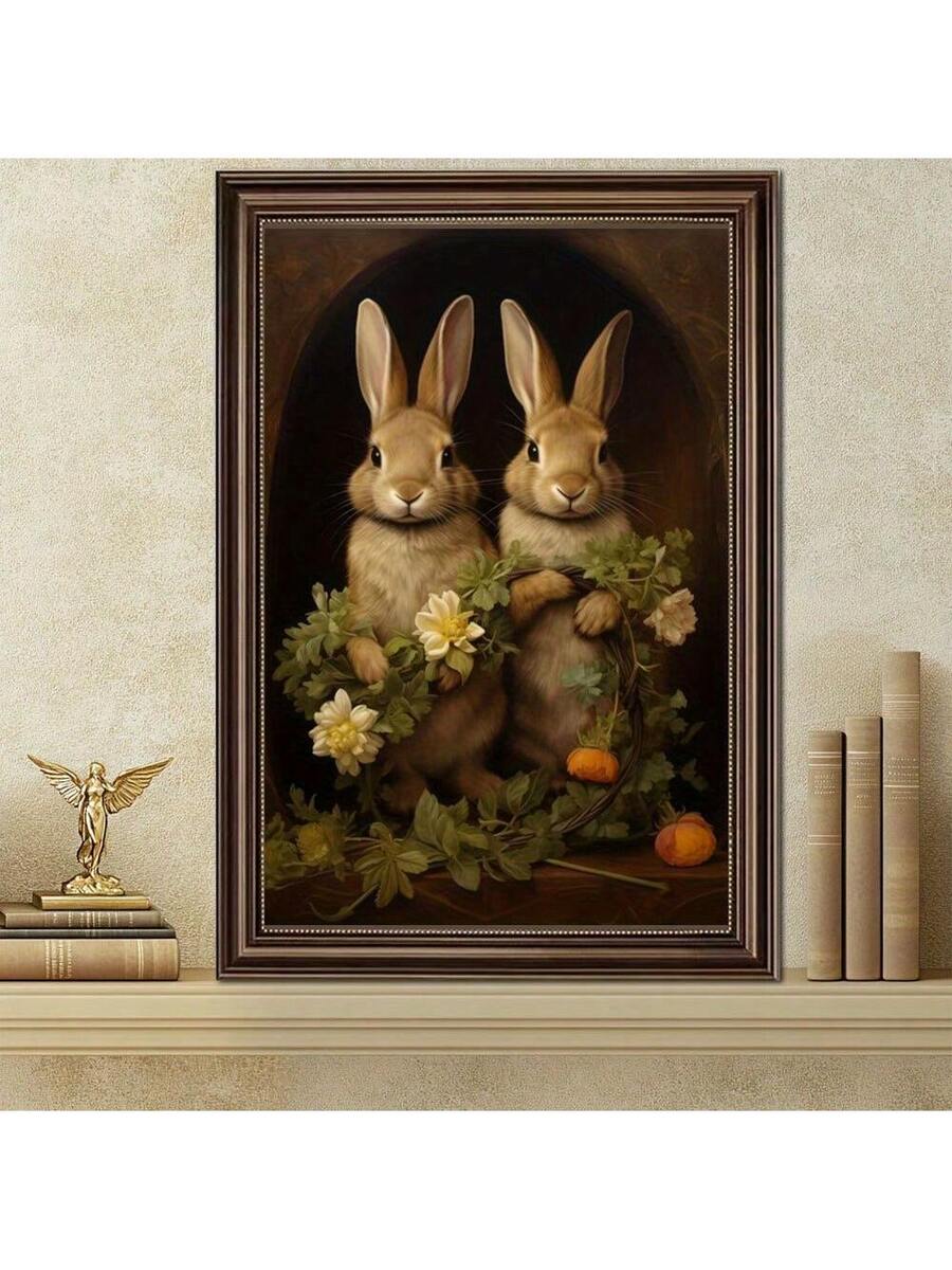 Bring warmth and character to your space with this Rustic Bunny Canvas Art Print. Featuring a charming animal and botanical design in soft, multicolor tones, this frameless canvas captures a pastoral aesthetic perfect for fall-themed décor. The waterproof canvas material ensures durability and easy maintenance, making it ideal for bedrooms, living rooms, kitchens, and dining areas. Display it alone or as part of a gallery wall for instant rustic charm.