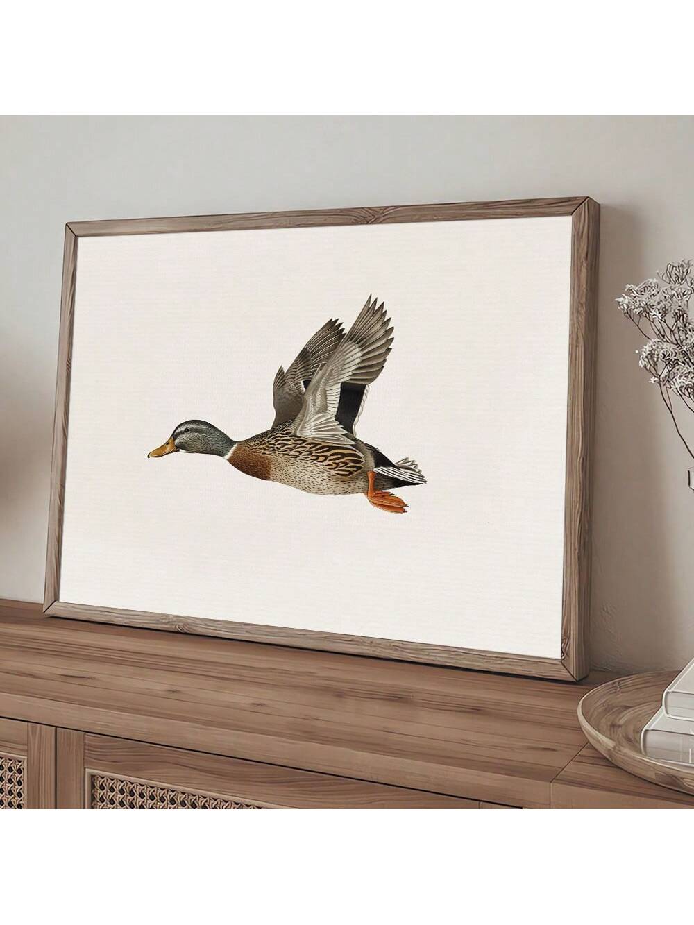 Elevate your home decor with this charming Rustic Vintage Mallard Duck Flying Bird Poster. Featuring a retro country farmhouse design, this canvas art decor adds a touch of nostalgia to any modern home. Bring the beauty of nature indoors with this unique and stylish piece.