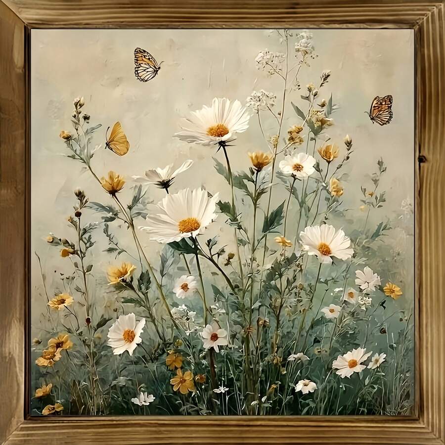 Rustic Vintage Spring Floral & Butterfly Botanical Canvas Poster 