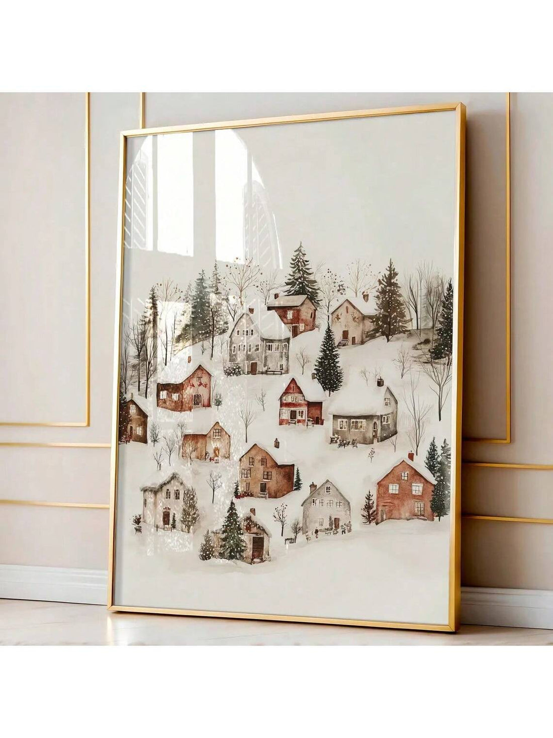 Transform your space into a winter wonderland with this charming rustic village canvas art. Featuring a nostalgic holiday scene rendered in warm, muted tones, this piece captures the essence of cozy seasonal gatherings. The vintage aesthetic brings timeless appeal to any room, while the festive imagery creates an inviting atmosphere perfect for the holiday season. Ideal for living rooms, bedrooms, or entryways, this canvas art adds character and warmth to your home décor without overwhelming modern or tradi
