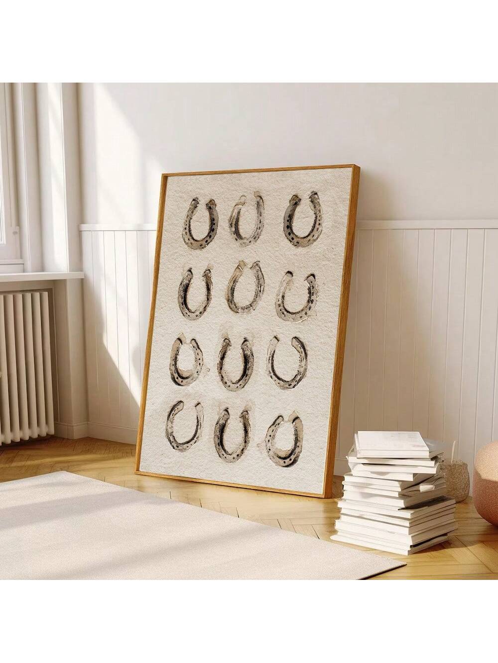 Bring authentic Western charm into your space with this striking canvas poster featuring rustic horseshoes and vintage cowboy imagery. 