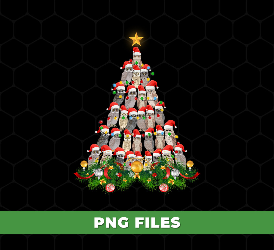 Funny Owls In Santa Hats Forming Christmas Tree, Cute Holiday Animal, PNG For Shirts, PNG Sublimation
