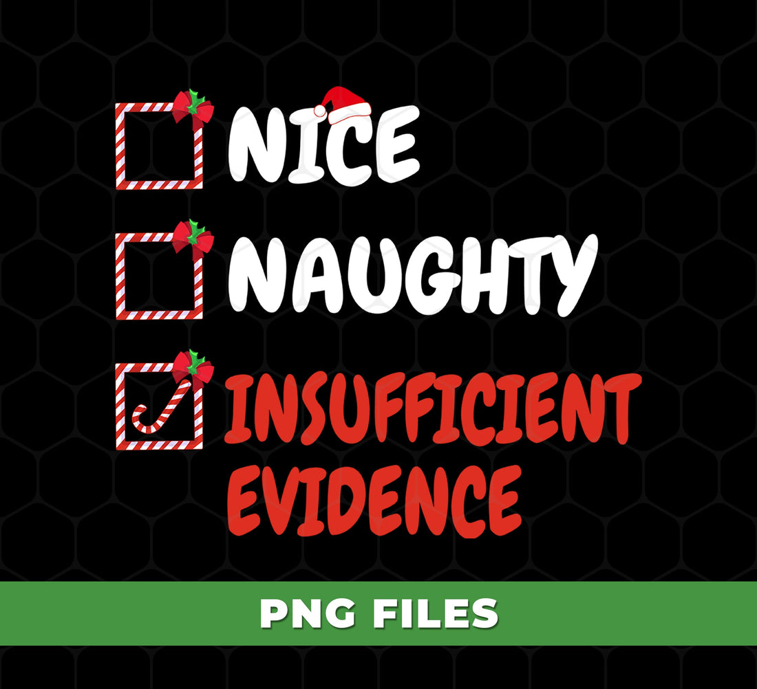 Funny Christmas Checklist PNG, Nice Naughty Insufficient Evidence Design, Santa List Humor, Xmas Sublimation Clipart, Holiday Shirt PNG