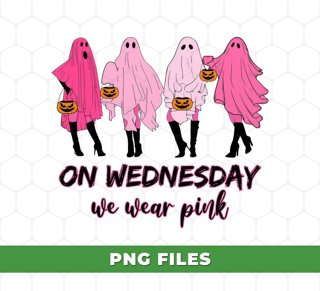 On Wednesdays We Wear Pink Ghost PNG, Mean Girls Halloween Clipart, Pink Ghost Costume, Spooky Cute PNG For Sublimation