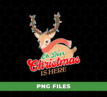 Oh Deer Christmas PNG, Cute Reindeer with Lights Clipart, Funny Christmas Sublimation, Holiday Reindeer Scarf PNG, Xmas PNG Design