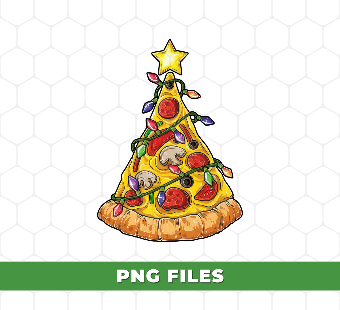 Funny Pizza Christmas Tree PNG, Holiday Pizza Slice Clipart, Xmas Lights Food PNG, Cute Pizza Art, Funny Christmas Food Decor PNG