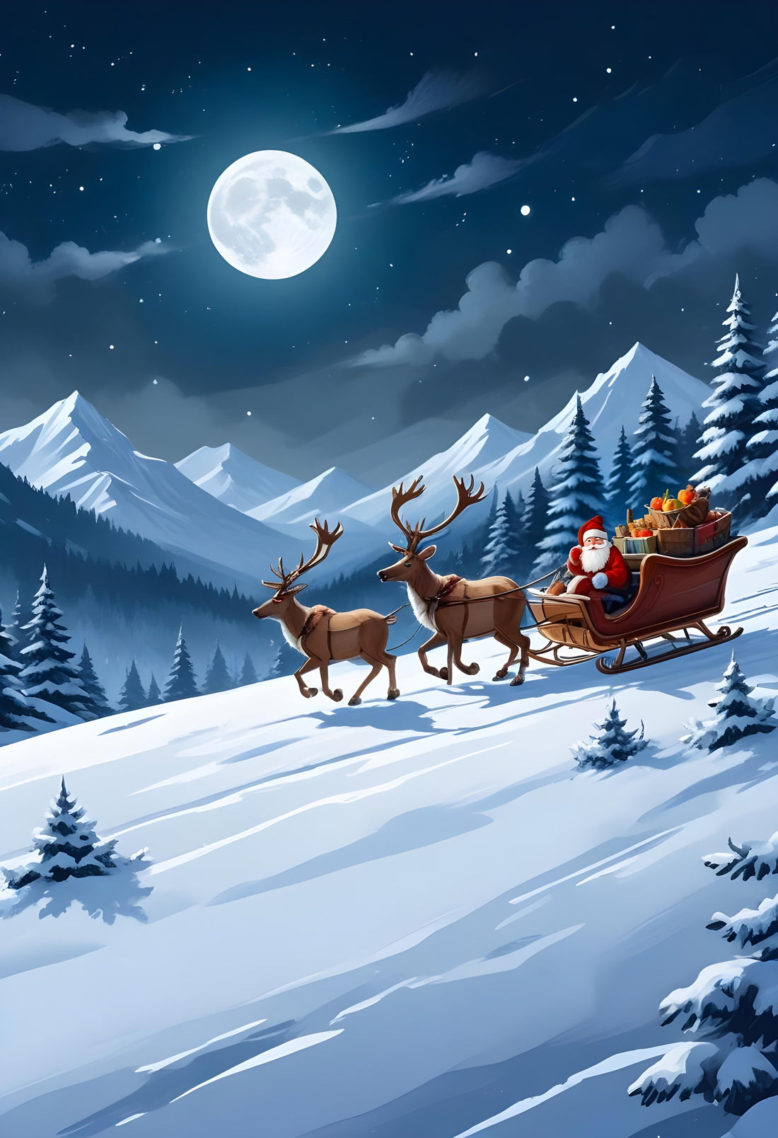 Experience the magic of Christmas with our Santa Claus canvas poster. Featuring Santa riding his sleigh pulled by two reindeer through a snow-covered forest, this poster captures the essence of the holiday season. Made with high-quality canvas, it's a perfect addition to your home decor.