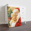 Bring festive warmth to any room with this charming Christmas canvas wall art featuring Santa and an adorable orange cat. Perfect for creating a cozy holiday atmosphere, this piece combines traditional seasonal imagery with a playful feline companion that adds personality and charm to your space.