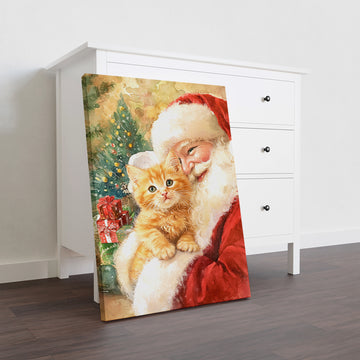 Bring festive warmth to any room with this charming Christmas canvas wall art featuring Santa and an adorable orange cat. Perfect for creating a cozy holiday atmosphere, this piece combines traditional seasonal imagery with a playful feline companion that adds personality and charm to your space.