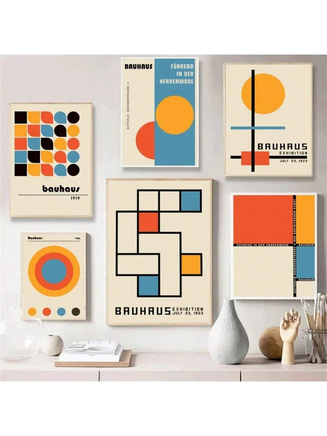 Upgrade your home décor with this Scandinavian Bauhaus Abstract Canvas Art, featuring a modern geometric print. Transform any space with this eye-catching piece that adds a touch of sophistication and style. With its sleek design and high-quality canvas material, this art will elevate the look of any room.